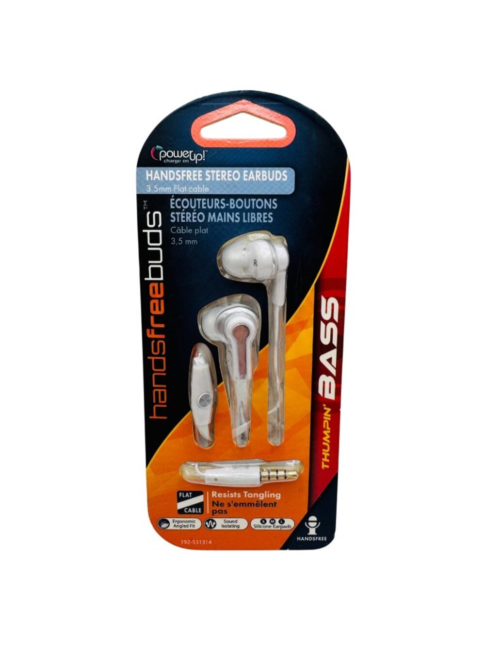 PowerUp Handsfree Stereo Earbuds With 3.5mm Flat Cable White